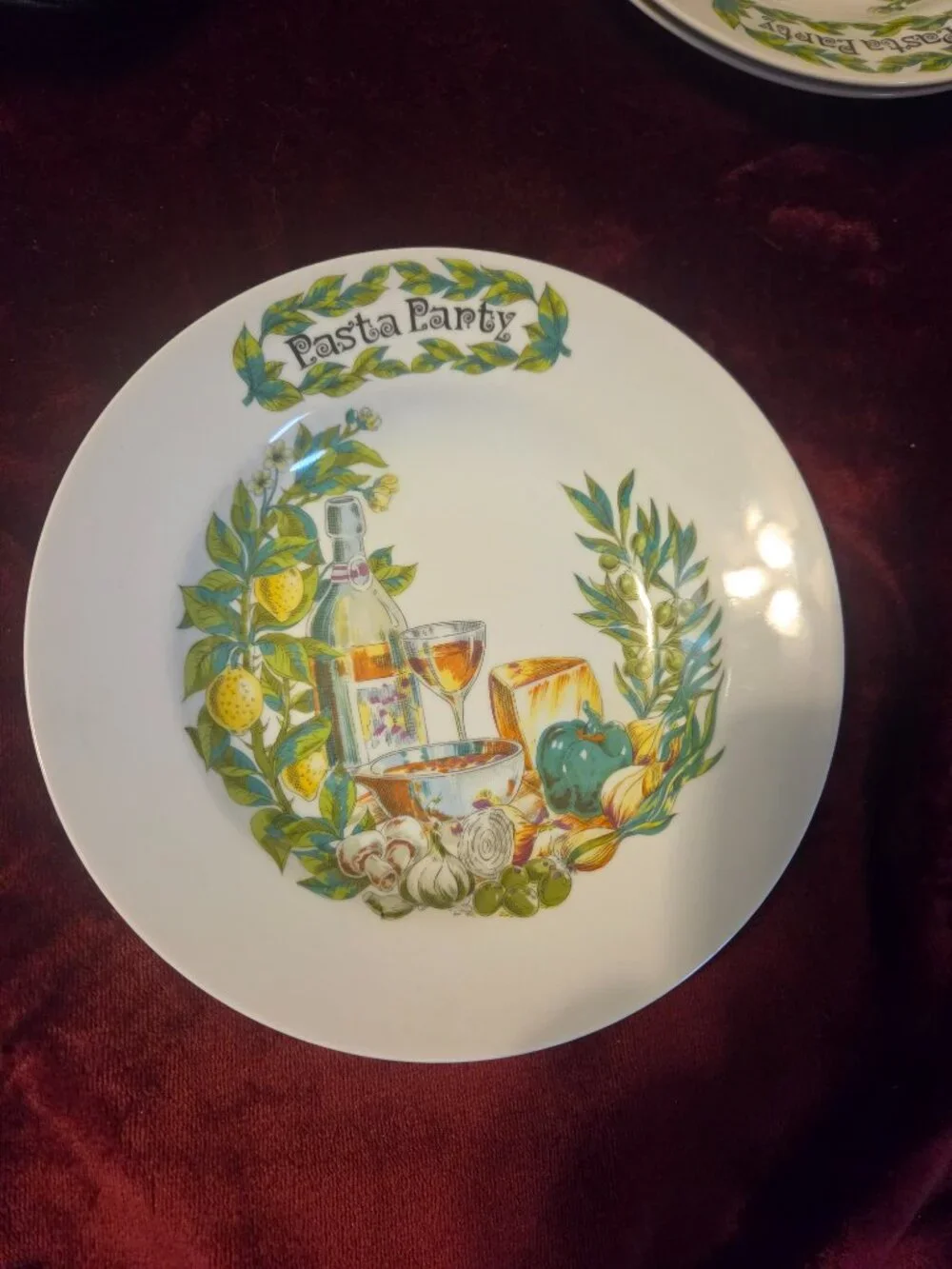 VINTAGE CERAMIC PASTA PARTY BOWL ILLUSTATIONS OF ITALIAN FOOD AND WINE